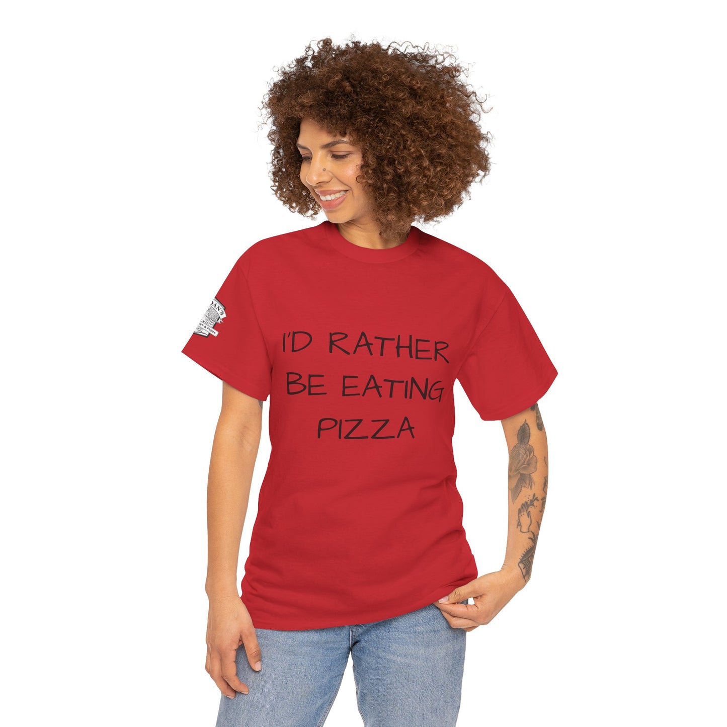 Adult Tee - "I'd Rather Be Eating Pizza" with Jordan's Pizza Logo