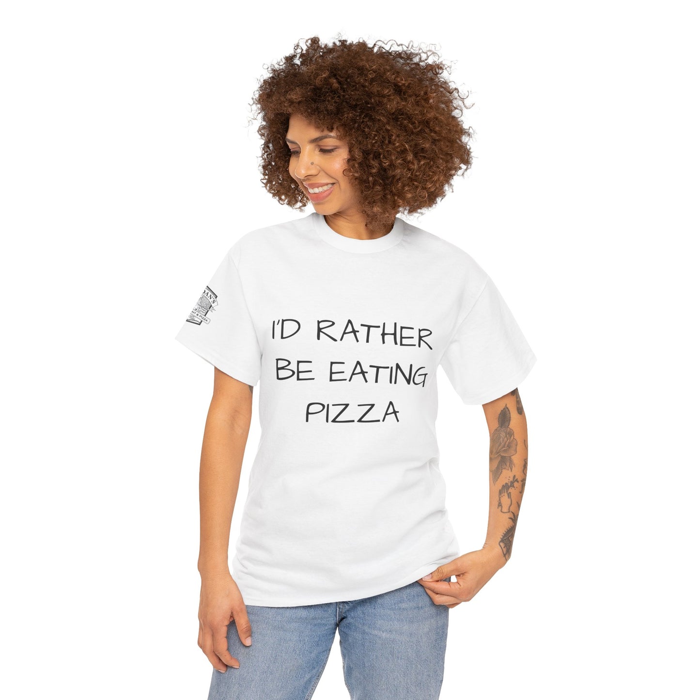 Adult Tee - "I'd Rather Be Eating Pizza" with Jordan's Pizza Logo